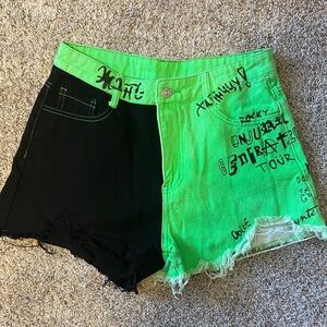 SHEIN Black and Neon Green Jean Shorts
